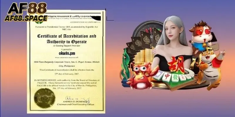Giấy phép hoạt động đảm bảo sự uy tín cho nhà cái AF88